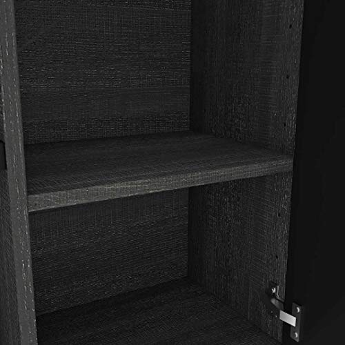 71-Inch Office Desk Hutch with Doors and Adjustable Shelves, Black