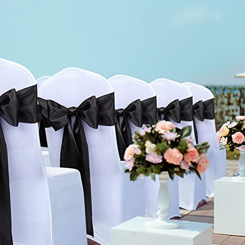 50-Pack Black Satin Chair Sashes - 7 x 108 Inch Ribbon Ties for Wedding & Party
