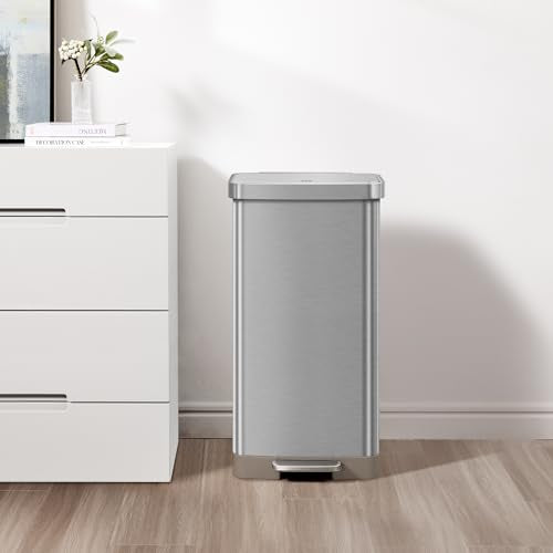 75 Liter Stainless Steel Step Trash Can with Rear Bag Storage
