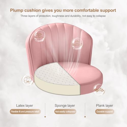 Small Rolling Vanity Chair, Armless Swivel Desk Chair with PU Leather Seat