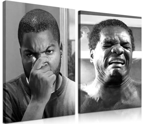 Funny Bathroom Canvas Wall Art Set - Vintage Black & White Comedy Movie Posters 12x16in