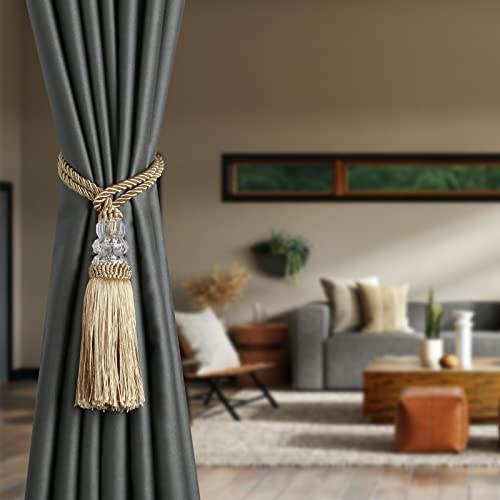 2 Pack Gold Tassel Curtain Tiebacks - Decorative Rope Holdbacks