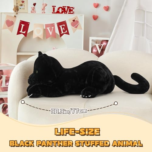 MorisMos Cool Panther 30" Giant Black Panther Plush Pillow – Realistic Baby to Adult Safari Decor