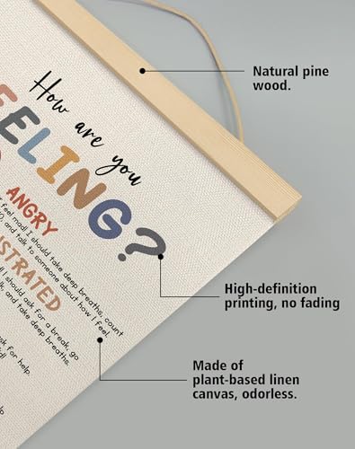 Emotional Thermometer Wall Art, Linen Feelings Chart for Classroom Decor