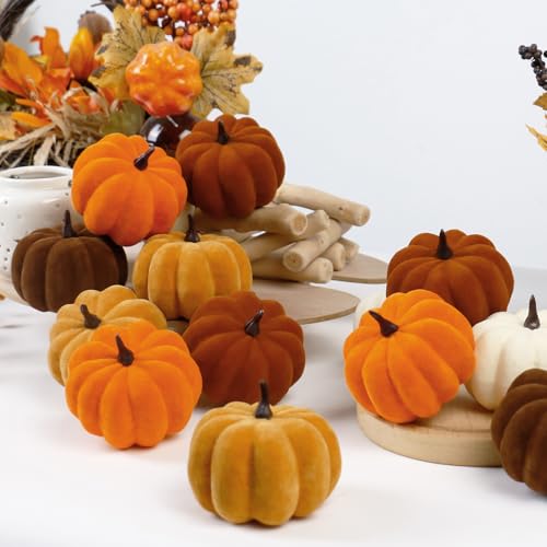 15PCS Artificial Velvet Pumpkins 2.75-Inch Fall Harvest Home Decor