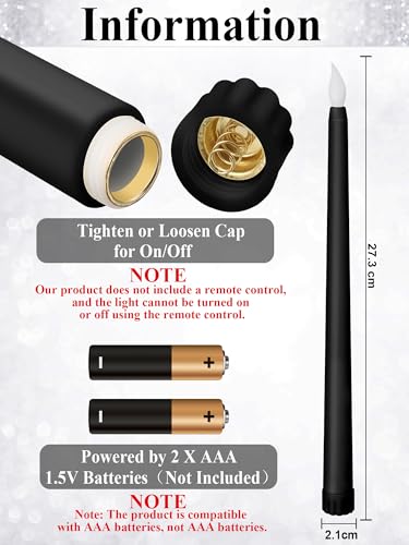 Funtery 48 Pack Flameless LED Taper Candles Black 11 Inch Classic Style for Decor