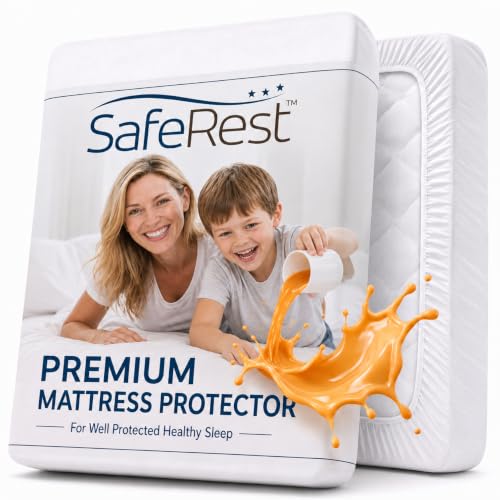 SafeRest Waterproof Queen Mattress Protector - Breathable Fitted Cover