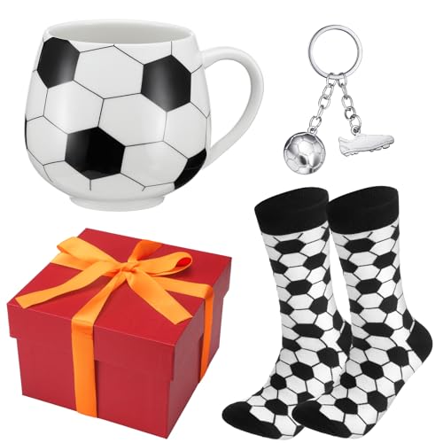 Soccer Gifts Set - Ceramic Mug, Crew Socks & Keychain for Soccer Fans - Christmas & Birthday Gift