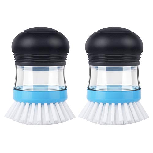 Soap Dispensing Palm Brush 2 Pack - Non-Scratch Kitchen Dish Scrubber