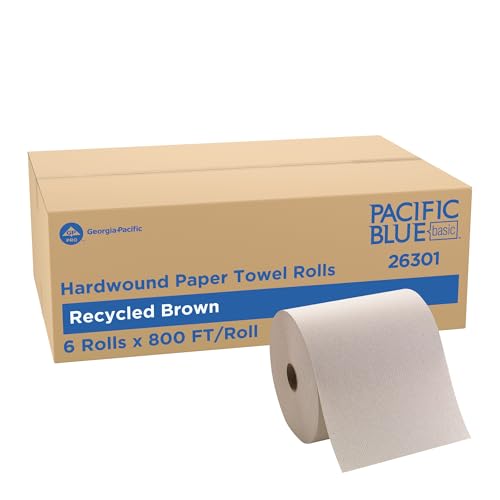Commercial Brown Recycled Hardwound Paper Towel Rolls, 800 ft (6 Pack)