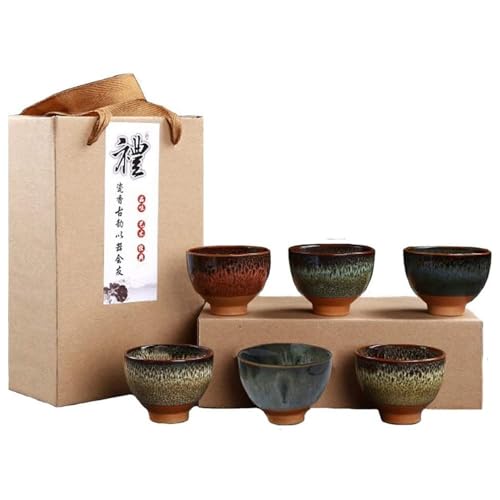 6PCS Handmade Ceramic Tea & Sake Cups Set - Japanese Pottery Collection