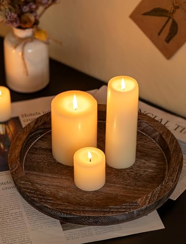 Round Wooden Candle Holder Tray - 11" Rustic Decorative Centerpiece Plate