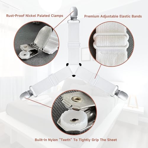 Adjustable Bed Sheet Straps - Non-Slip Triangle Corner Clips (4-Pack)