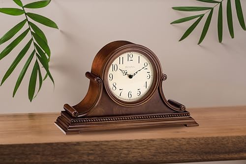 Hardwood Tambour Mantel Clock with Triple-Chime and Brown Cherry Finish