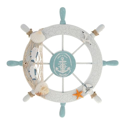 11-Inch Nautical Ship Steering Wheel Wall Decor with Coastal Accents