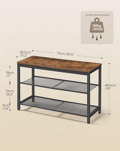 3-Tier Industrial Shoe Bench with Mesh Shelves, 29.5-Inch Entryway Organizer