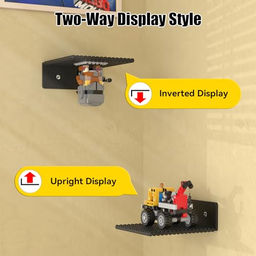 12-Pack Floating Display Shelves with Stud Baseplates for Toy Bricks, Black