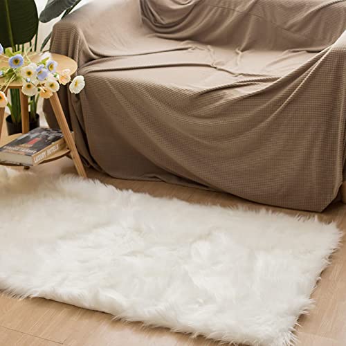 2x3 Faux Fur Sheepskin Area Rug, Washable Fluffy Rug for Bedroom Decor