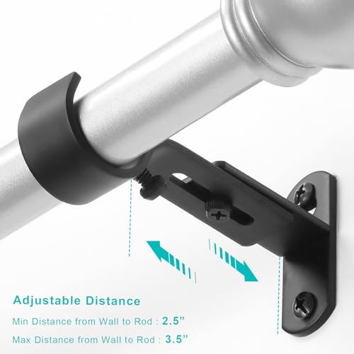 Adjustable Metal Curtain Rod Brackets for 1 Inch Rods - Black, Set of 3