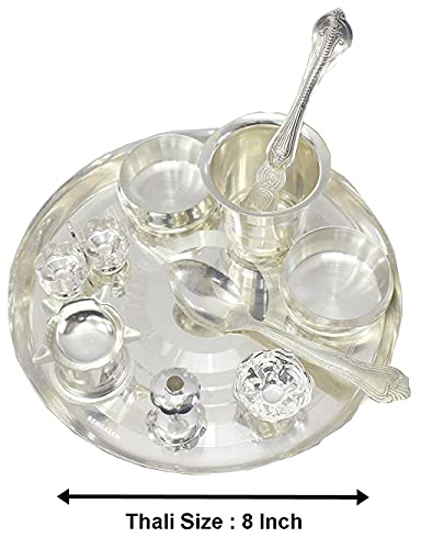 Silver Plated Pooja Thali Set 8 Inch Festival Ethnic Puja Gift for