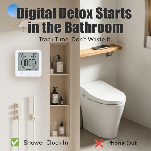 Waterproof Digital Bathroom Shower Clock with Countdown Timer and Thermometer