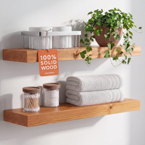 24-Inch Solid Wood Floating Shelves - Heavy Duty Wall Mounted Shelves, Set of 2