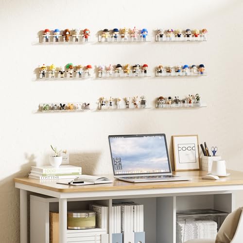 12-Inch Clear Acrylic Floating Shelves - 6-Piece Wall Mount Display Set