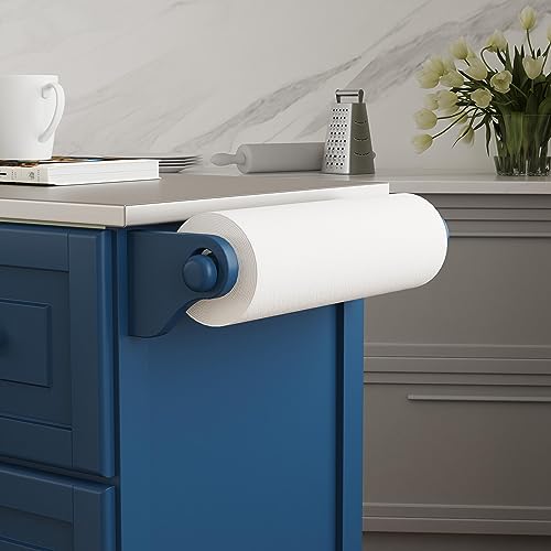 Mobile Kitchen Island Cart with Stainless Steel Top & Storage, Blue