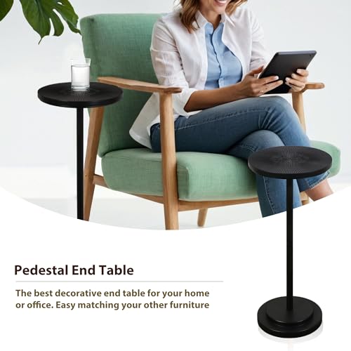 Modern Pedestal Martini Table, Black Metal Side Table for Small Spaces