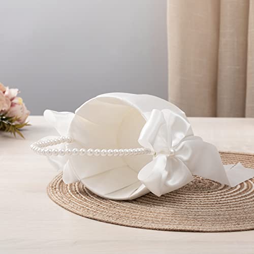Ivory Flower Girl Basket for Wedding Ceremony - Large Size
