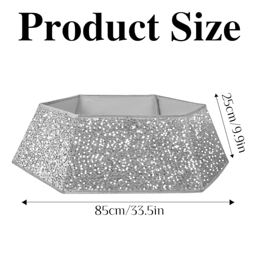 Sequin Christmas Tree Collar 33.5" Large Tree Skirt Ring - Silver Grey