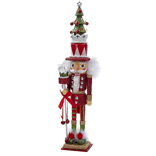 15-Inch Wooden Nutcracker Figurine with Christmas Tree Hat - Red & Green