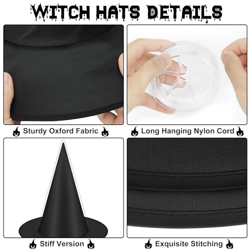 12 PCS Black Floating Witch Hats with Hanging Cord for Halloween Decor