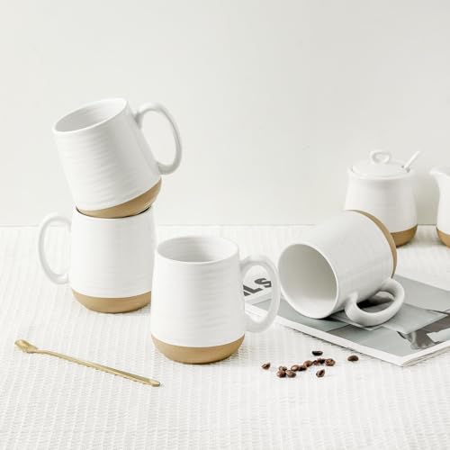 HASENSE White 4-Pack 15oz Ceramic Coffee Mugs with Handle, Two-Tone Design, Large Microwave & Dishwasher Safe, Housewarming Gift