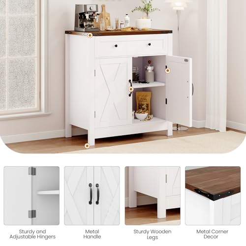 30" Modern Farmhouse Coffee Bar Station, Kitchen Sideboard Cabinet - White