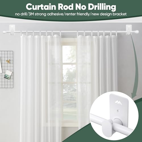 No Drill Curtain Rod 30-45 Inches, 5/8 Inch Diameter with Adhesive Brackets