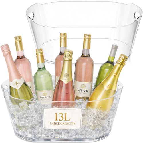 Lifewit 13L Plastic Ice Bucket Set of 2 for Parties, BPA Free, Clear Drink Cooler