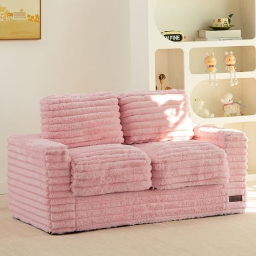 Kids Faux Fur Bean Bag Chair with Armrests and Pillows - Pink