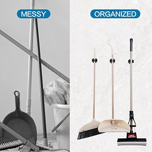 Matte Black 3-Piece Broom and Mop Holder - Heavy Duty Wall Organizer for Garden Tools
