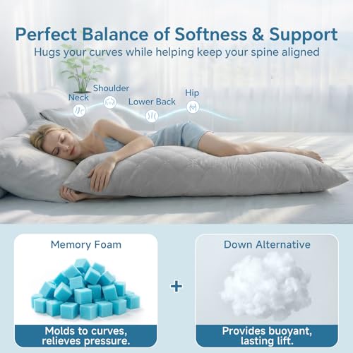 Cooling Body Pillow - Memory Foam, 20x54 Inches, Soft Nylon-Spandex Cover