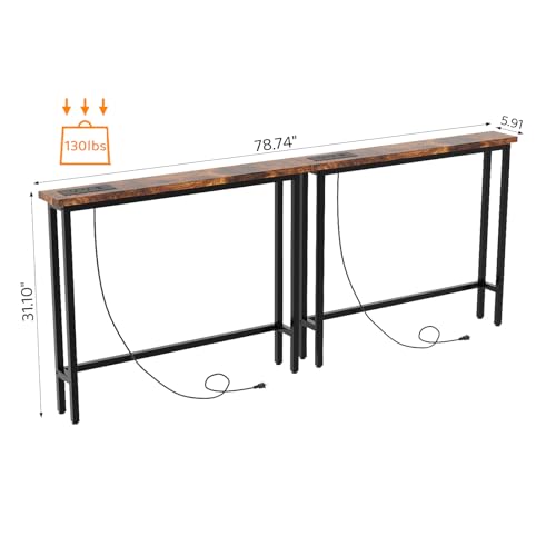 79-Inch Narrow Console Table with Power Outlets and USB, 2-Pack