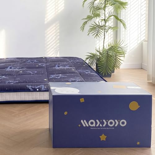 Full Size Japanese Floor Futon Mattress, Quilted Moon and Star Sleeping Pad
