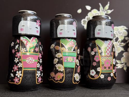 Japanese Kokeshi Sake Set 170ml Ceramic Tokkuri & Ochoko Cup Sakura Komachi