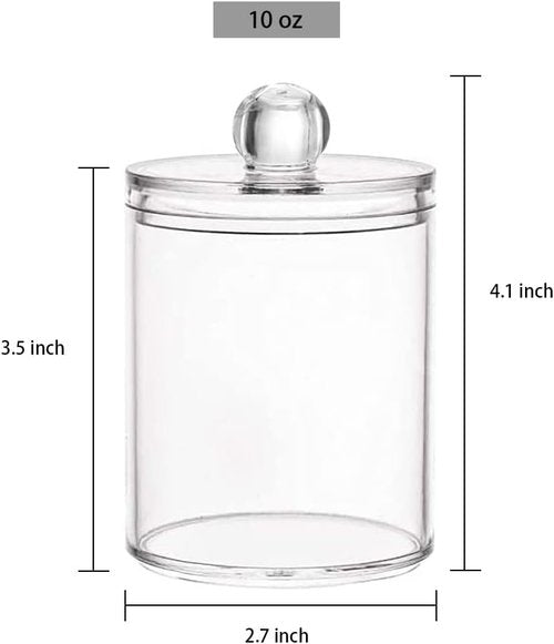 DAPOWER Qtip Holder Canister - 10-Ounce Clear Plastic Storage Jar for Cotton Balls, Swabs & Pads