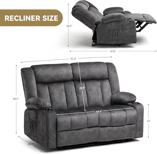 2-Seat Manual Reclining Loveseat with Cup Holders, Dark Gray Fabric