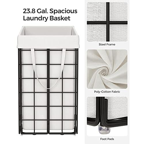 SONGMICS Laundry Hamper, 23.8 Gal. (90L) Laundry Basket, Collapsible Clothes Hamper, Black and White ULCB190W01