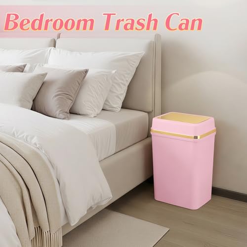 Pink Bathroom Trash Can with Lid and 150 Bags, 4 Gallon