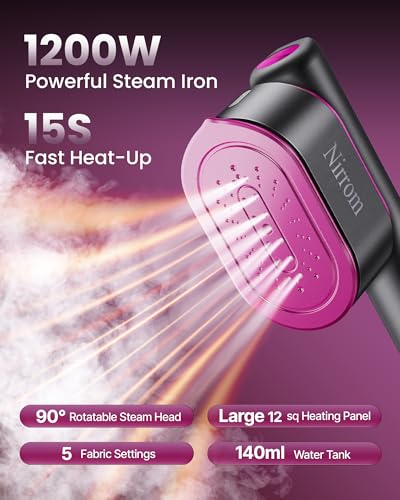 Nirrom Dual Voltage Travel Clothes Steamer, 1200W Portable Garment Iron