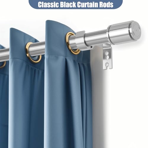 Heavy Duty 1-Inch Adjustable Corner Curtain Rod Set, 30-76 Inch, Silver