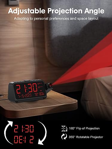Digital Projection Alarm Clock with Ceiling Projector and Temperature Display